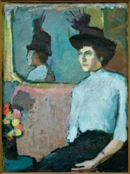 Dame mit Hut vor Spiegel