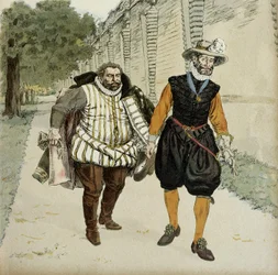 Heinrich IV. (1553-1610) und Charles de Lorraine, Herzog von Mayenne (1554-1611). Erstes versöhnliches Treffen zwischen den beiden Feinden, Mayenne, dem Anführer der Ligisten, und dem König, in den Gärten des Schlosses Montceaux in der Brie im Jahr 1596.