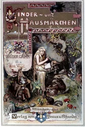 Kinder- und Hausmärchen 1812: Die Fabeln der Brüder Grimm. Umschlag von Hermann Vogel von 1894, der Schneewittchen darstellt.