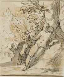Adam und Eva unter einem Baum (recto); Zwei Männer im Streit (verso)