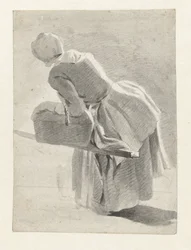 Ruhende Magd mit einem Korb, von hinten gesehen