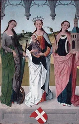 Die heilige Katharina, die Jungfrau Maria und die heilige Barbara, vom Hochaltar der St. Nikolaus Kirche, 1481 (Detail)