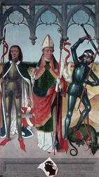Der heilige Georg, der heilige Nikolaus und der heilige Viktor von Marseille, vom Hochaltar der St. Nikolaus Kirche, 1481 (Detail)