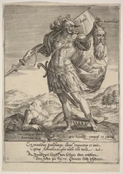 Judah mit dem Kopf von Adonibezek, aus Willem van Haecht, Tyrannorum proemia, 1578