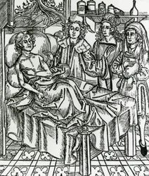 Ärzte untersuchen einen Aussätzigen