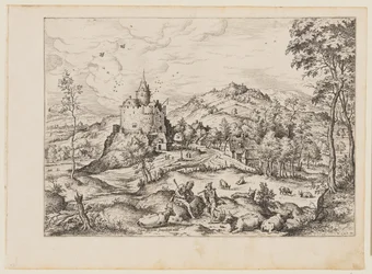 Merkur wiegt Argus in den Schlaf, aus Landschaften mit biblischen und mythologischen Szenen