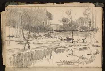 Landschaft mit Teich (Seite aus einem Skizzenbuch)