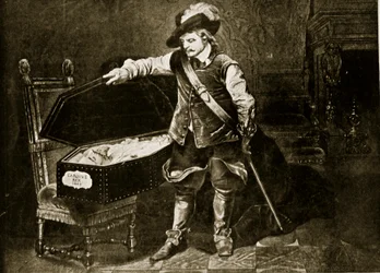 Cromwell betrachtet den Leichnam von Charles I., Illustration aus 