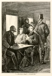 Ich sollte einen Diamanten spielen, aus In 80 Tagen um die Welt von Jules Verne (1828-1905) graviert von Adolphe François Pannemaker (1822-1900), 1873