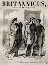 Agrippina. Halt Nero, ich habe dir zwei Worte zu sagen - Britannicus Tragödie in fünf Akten - Gravur in „Werke von Jean Racine“ illustriert von Pauquet und mit einer Notiz von Emile de La Bedolliere - 1851