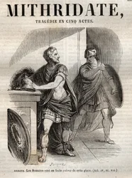 Mithridate, Tragödie in fünf Akten von Jean Racine - Gravur in „Werke von Jean Racine“ illustriert von Pauquet und mit einer Notiz von Emile de La Bedolliere - 1851