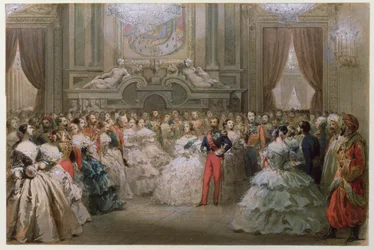 Königin Victoria (1819-1901) und Prinz Albert (1819-61) bei einem Galadinner von Napoleon III. und Eugenie, 1853