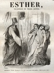 Szene aus Esther, Tragödie von Jean Racine - Gravur in „Werke von Jean Racine“ illustriert von Pauquet und mit einer Notiz von Emile de La Bedolliere - 1851