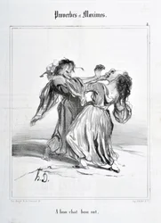 Werk von Honore Daumier (1808-1879). Charivari stammt aus dem Jahr 1840: Serie PROVERBES ET MAXIMES A bon chat bon rat MUSEE DES BEAUX ARTS - PALAIS LONGCHAMP, MARSEILLE