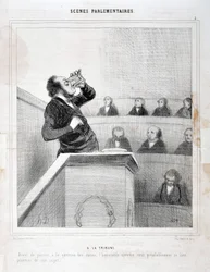 Charivari von 1843: Serie SCENES PARLIAMENTARY. In der Galerie - Bevor er zur Zuckerfrage übergeht, möchte der ehrenwerte Abgeordnete gut über sein Thema nachdenken. MUSEE DES BEAUX ARTS - PALAIS LONGCHAMP, MARSEILLE
