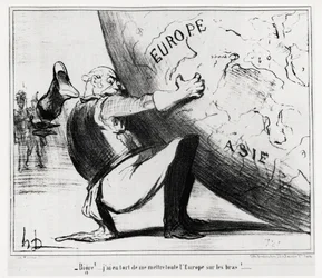 Deutschland: bigre!... Ich habe mich geirrt, ganz Europa auf meine Hände zu legen. Illustration von Honore Daumier (1808-1879), veröffentlicht in den Nachrichten, „Charivari“, datiert 25. Januar