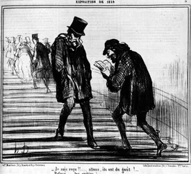 Ich bin angenommen!!... Komm schon, sie schmecken!... - Abgelehnt... Idioten! , aus „Gemälde und Salons“, Karikaturenserie von Honore Daumier (1808-1879). „Charivari“