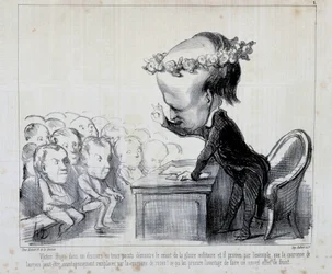 Erinnerungen an den Friedenskongress: Victor Hugo (Nr. 1 der Serie) - von Daumier, in „Charivari“ vom 06.09.1849