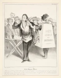 Robert-Macaire Buchhändler, pl. 14 aus der Serie Caricaturana im Album Les Robert Macaires