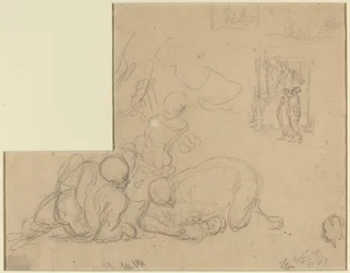 Blatt mit Studien von zwei großen Männern auf dem Boden