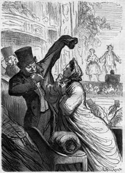 Der letzte Vers. Karikatur von Honore Daumier (1808-1879). Gravur in „Le Monde Illustré“ Nr. 255 vom 1. März 1862.