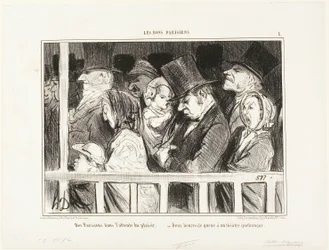Pariser freuen sich auf etwas Spaß. Zwei Stunden vor jedem Theater der Stadt anstehen, Platte 1 aus Les Bons Parisiens