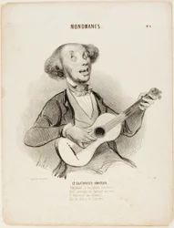Der Amateur-Gitarrist. Trotz aller Gähnen, Während er sein schwaches Verslein singt, Würde er ein Salonlied singen, Auf den Ruinen des Universums..., Platte 4 aus Monomanen