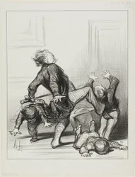 Der Einfluss des Friedenskongresses. „Oh ihr Schurken, ihr kämpft wieder... ihr wisst immer noch nicht, dass der Mensch in Frieden leben und Herr seiner selbst sein sollte,“ Platte 8 aus Actualités