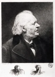 Porträt von Honore Daumier (1808-1879), französischer Graveur, Maler und Bildhauer. Gravur von Sohn Boulard