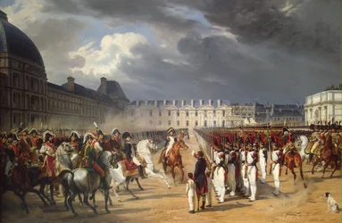 Invaliden überreichen Napoleon eine Petition bei der Parade im Hof des Tuilerienpalastes