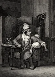 Szene aus Der eingebildete Kranke von Molière, von Horace Vernet, Gravur - Der eingebildete Kranke von Jean-Baptiste Poquelin, genannt Molière (1622-1673)