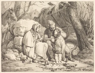 Lagernde Soldatenfamilie