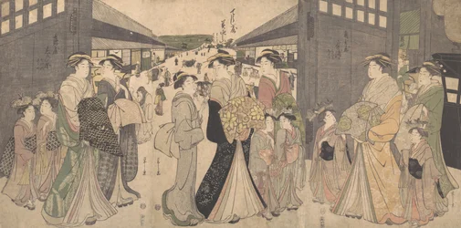 Oiran und Begleiter am O Mon oder Großen Tor von Yoshiwara, ca. 1794