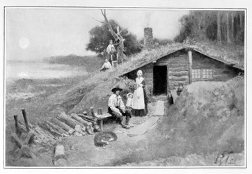 Eine Höhlenwohnung in Pennsylvania, Illustration aus „Colonies and Nation“ von Woodrow Wilson, veröffentlicht in Harper
