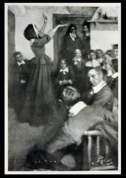 Anne Hutchinson predigt in ihrem Haus in Boston, 1637, Illustration aus 