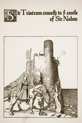 Sir Tristram kommt zur Burg von Sir Nabon, Illustration aus 
