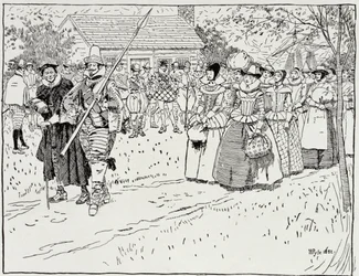 Die Ankunft der jungen Frauen in Jamestown, 1621, aus Harper