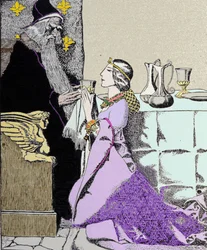 Die Fee Viviane fesselt Merlin den Zauberer (Illustration von Howard Pyle)
