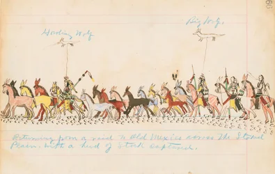 Rückkehr von einem Überfall nach Alt-Mexiko über die Staked Plains mit einer Herde erbeuteten Viehs, 1874-75