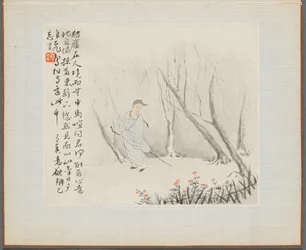 Album mit Landschaftsgemälden, die alte Gedichte illustrieren: Ein alter Mann mit einem Stab, 1700er Jahre