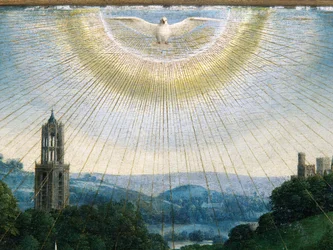 Detail aus der Anbetung des mystischen Lammes, vom Genter Altar