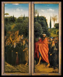 Die Einsiedler und die Pilger, geführt von St. Christophorus, von der rechten Seite des Genter Altars