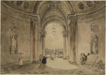 Blick durch das Atrium des Casinos in das Gartenparterre der Villa Albani