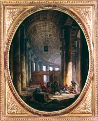 Innenansicht der Kolonnade von St. Peter, Rom, zur Zeit des Konklaves von 1769
