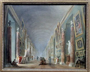 Die große Galerie des Louvre zwischen 1801 und 1805. Gemälde von Hubert Robert (1733-1808). 0,37 x 0,46. Louvre Museum, Paris