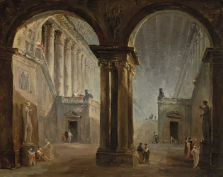 Personen in einer antiken Galerie