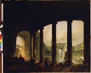 Ein Becken umgeben von einer Kolonnade (Villa Giulia?)