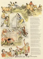 Serie von Illustrationen, die die Hollydale-Jagd darstellen