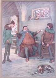 Dieser Brief an Frau Page und du dieser an Frau Ford, Illustration aus Die lustigen Weiber von Windsor, 1910