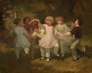 Kinder spielen in einem Park, um 1860